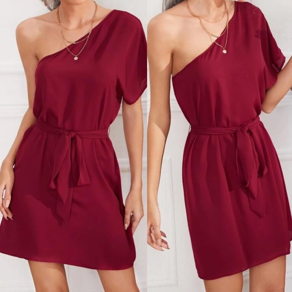 Boho one shoulder belted dress - Picture 3 of 15